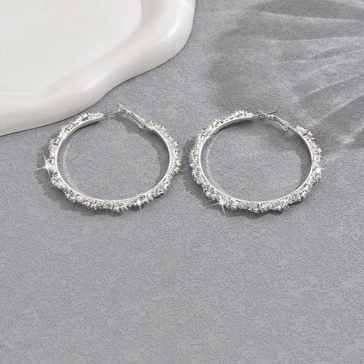 Silver jewelry,Silver Color Round Copper Detail Earrings