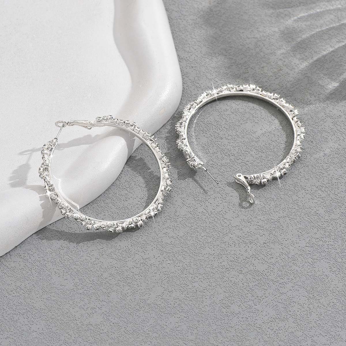 Silver jewelry,Silver Color Round Copper Detail Earrings