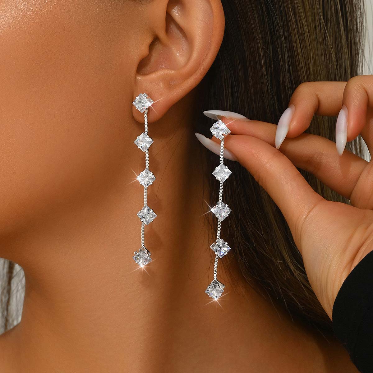 Silver jewelry,Silver Color Square Copper Material Earrings