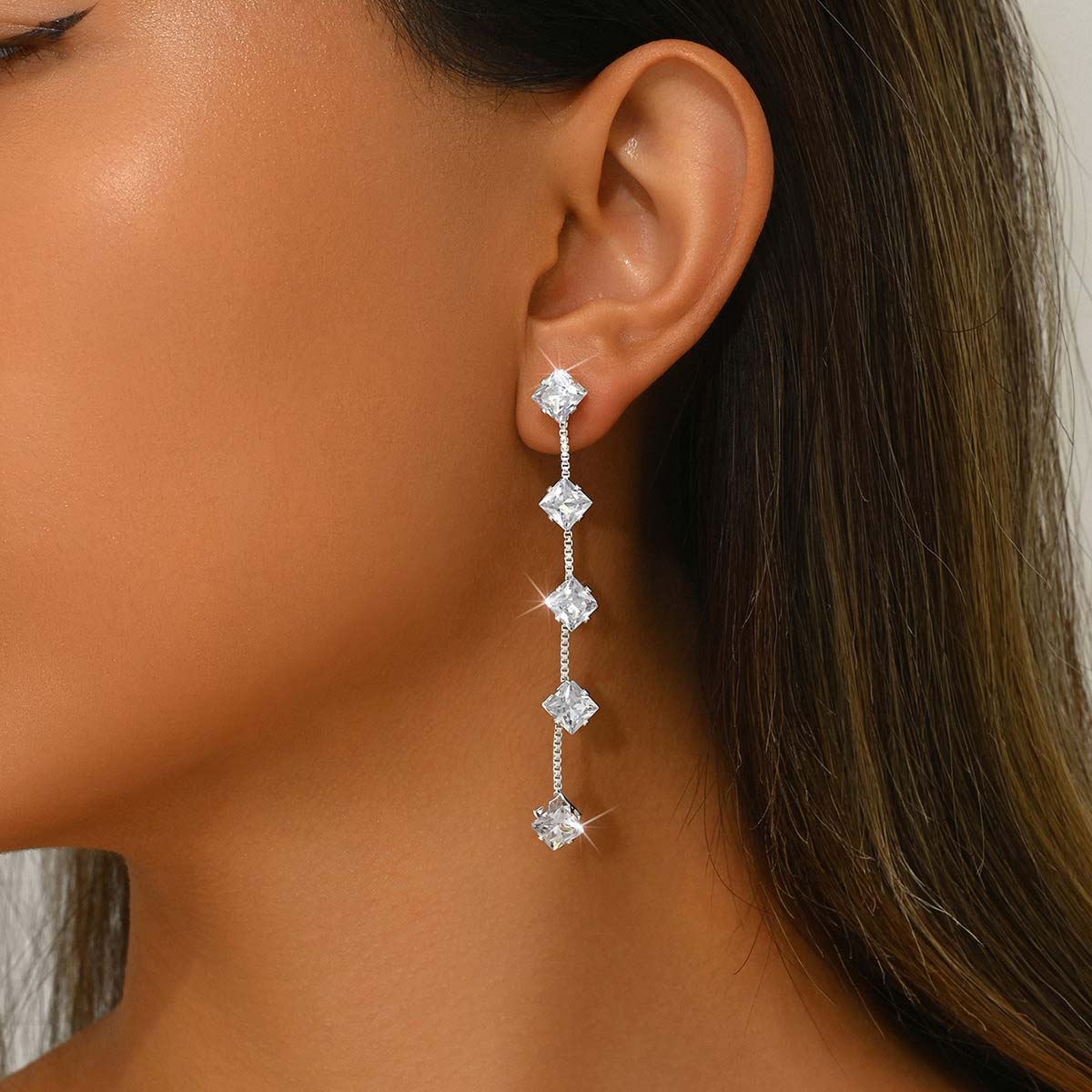 Silver jewelry,Silver Color Square Copper Material Earrings