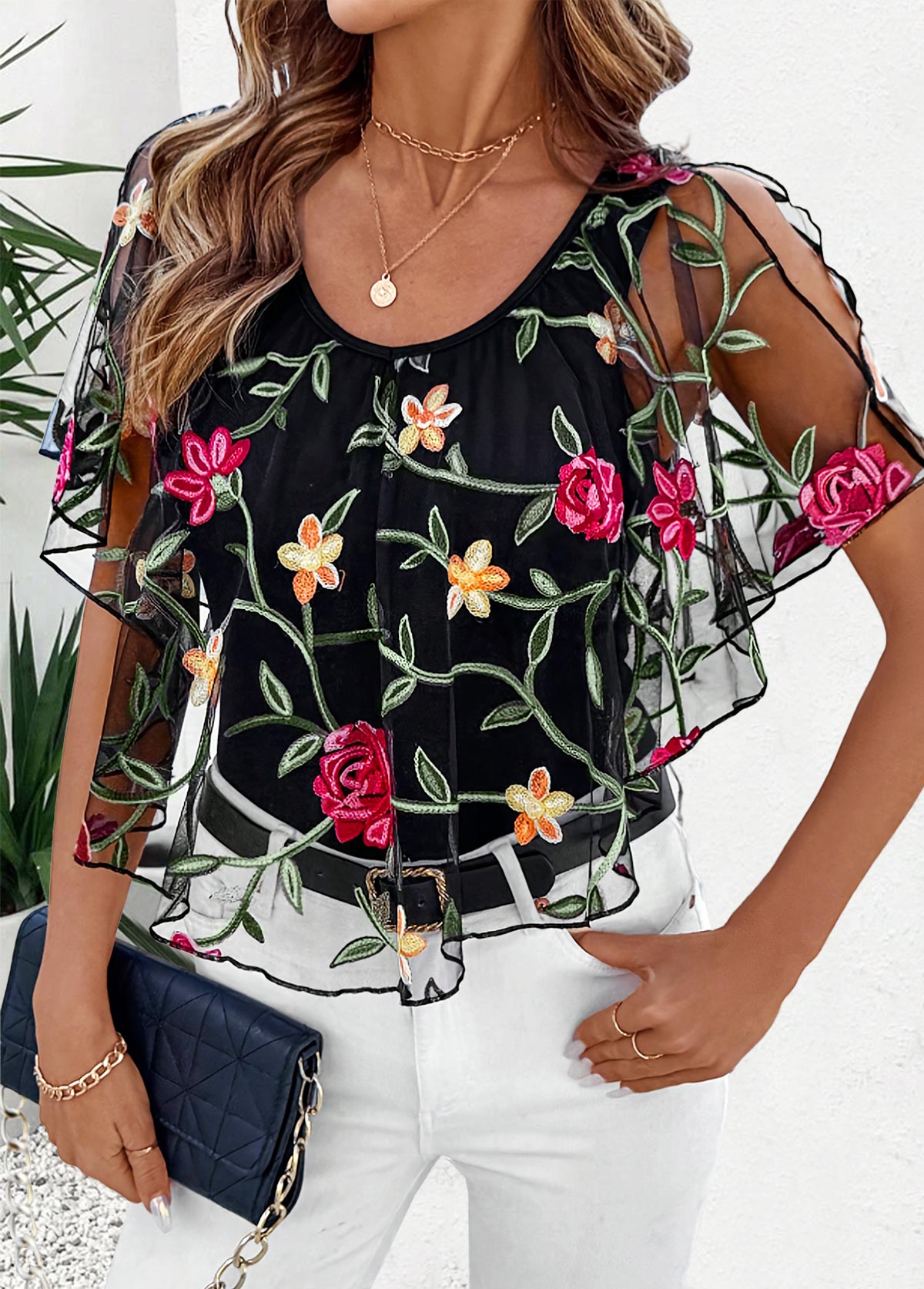 Black tops,Plain Color tops,ROTITA Black Scoop Neck Short Sleeve T Shirt