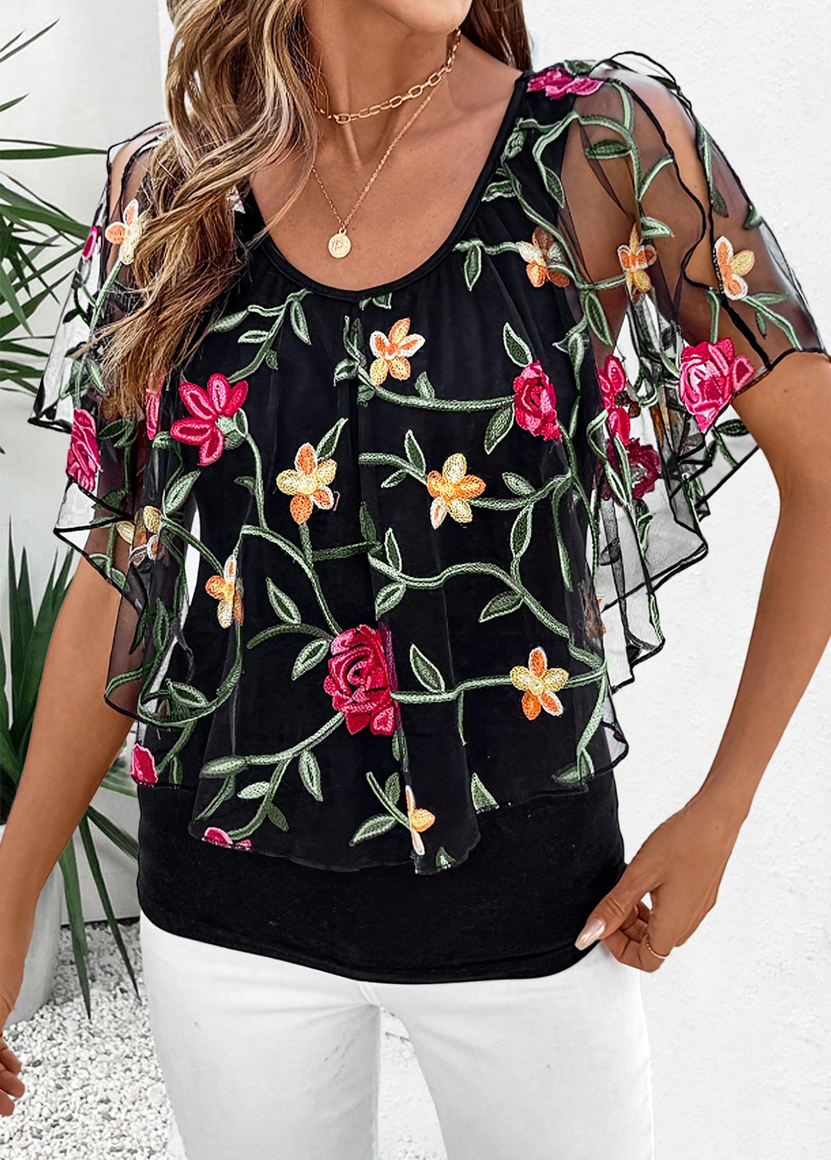 Black tops,Plain Color tops,ROTITA Black Scoop Neck Short Sleeve T Shirt