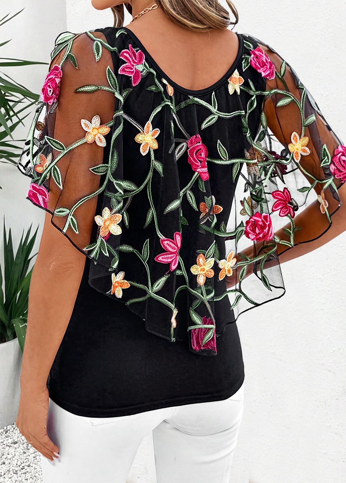 Black tops,Plain Color tops,ROTITA Black Scoop Neck Short Sleeve T Shirt