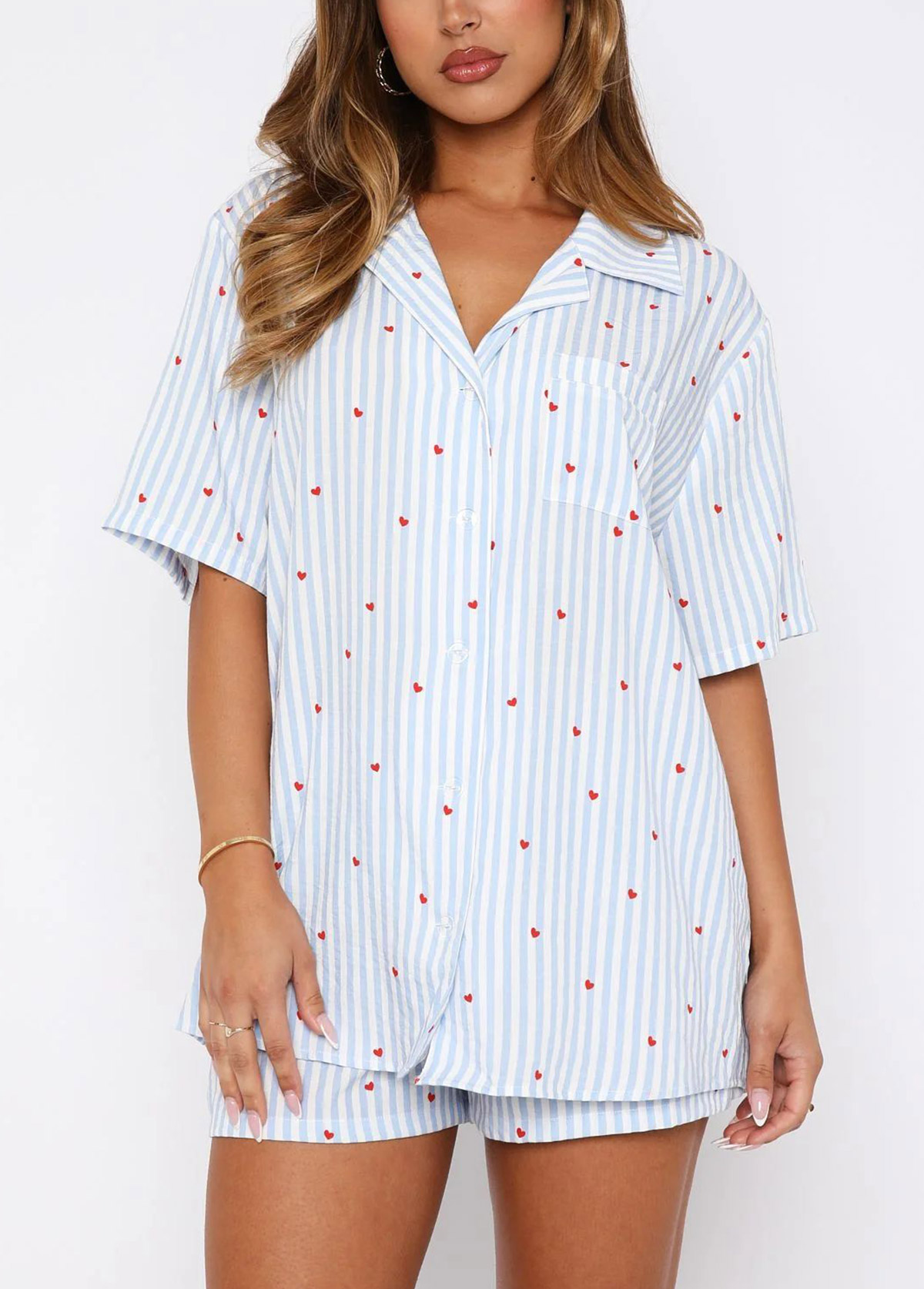Light Blue loungewear,Heart loungewear,Heart Print Light Blue Lounge Top and Shorts