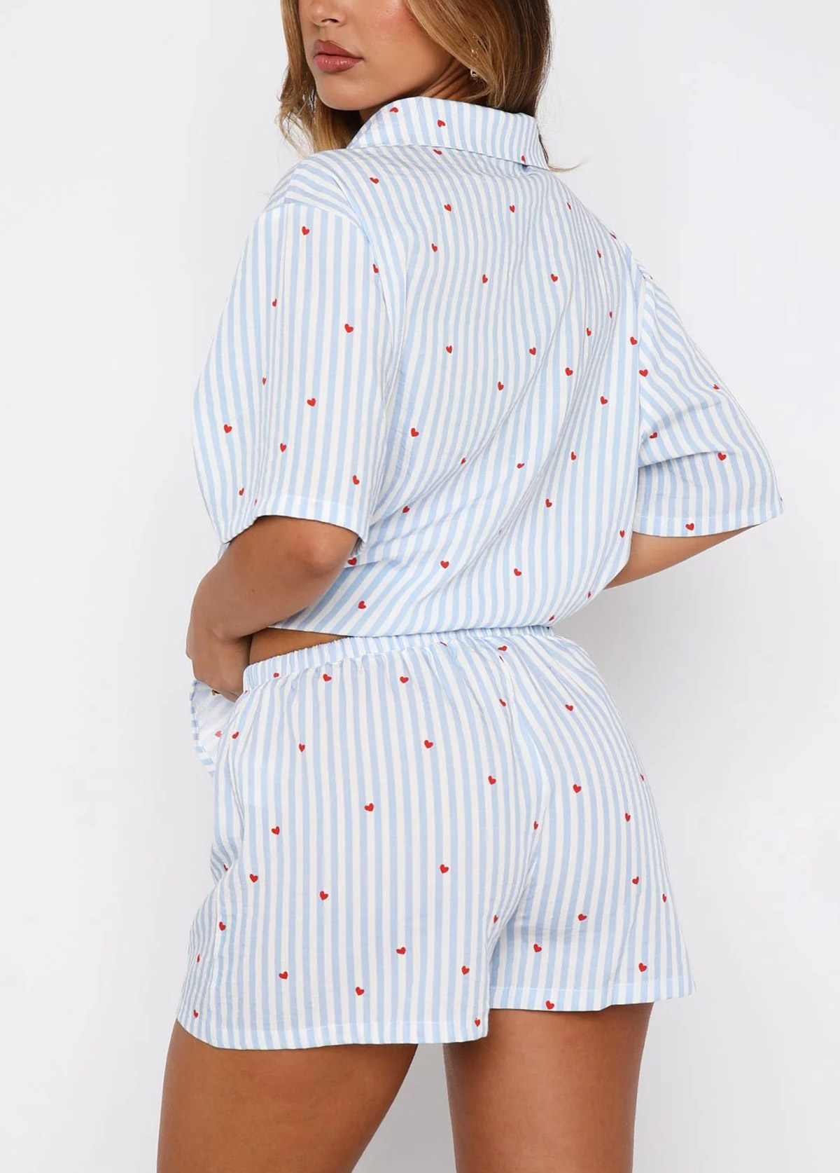 Light Blue loungewear,Heart loungewear,Heart Print Light Blue Lounge Top and Shorts