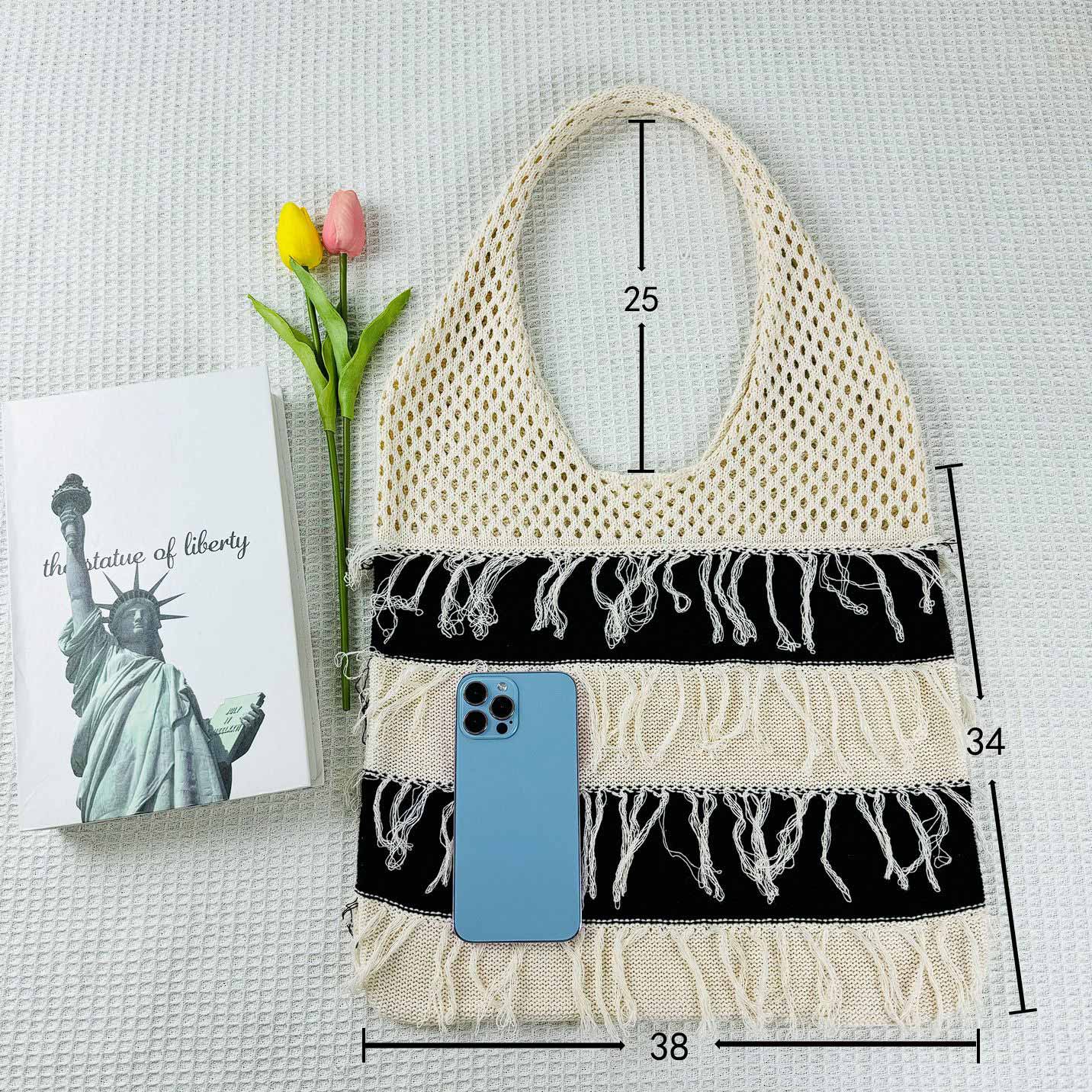 Beige accessories,Contrast Color accessories,Contrast Beige Tassel Open Shoulder Bag