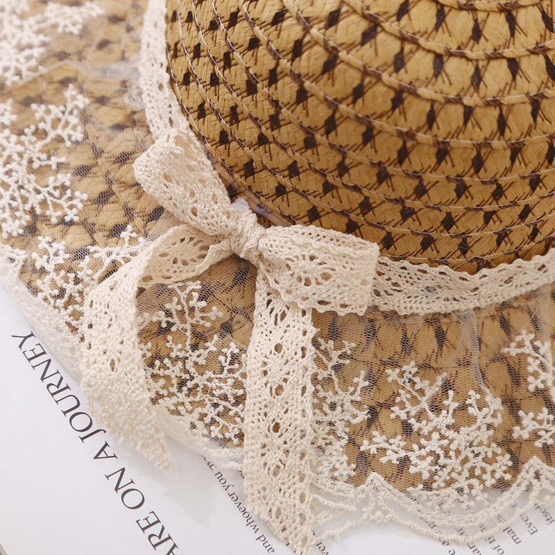 Dark Camel accessories,Plain Color accessories,Dark Camel Lace Visor Straw Hat