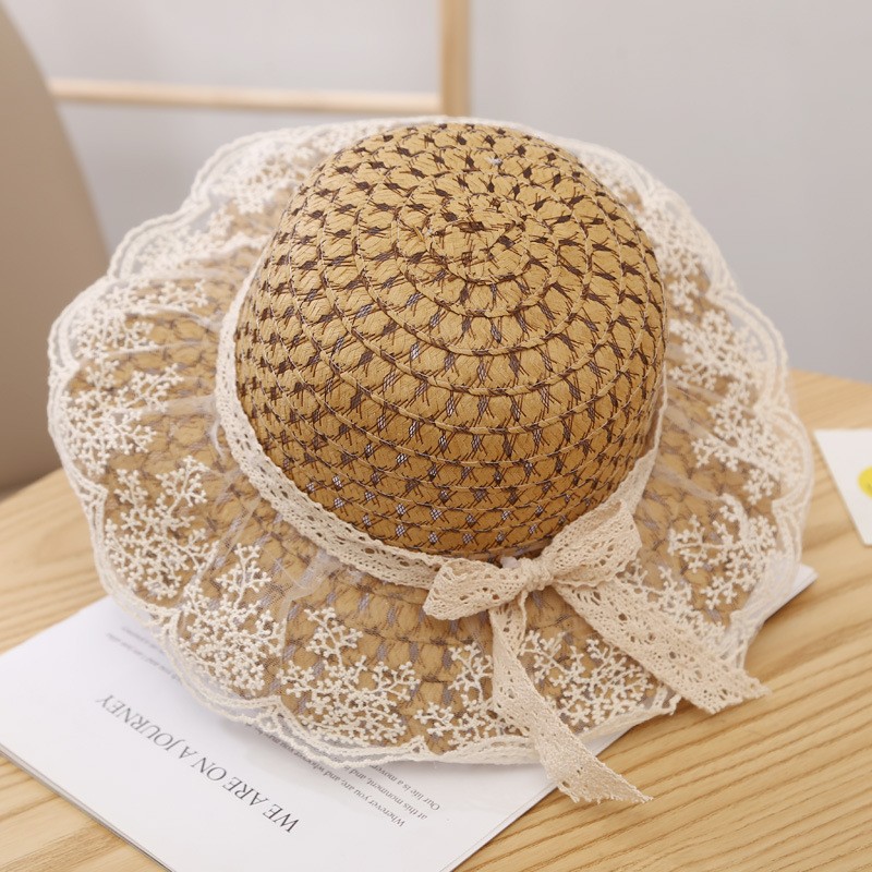 Dark Camel accessories,Plain Color accessories,Dark Camel Lace Visor Straw Hat