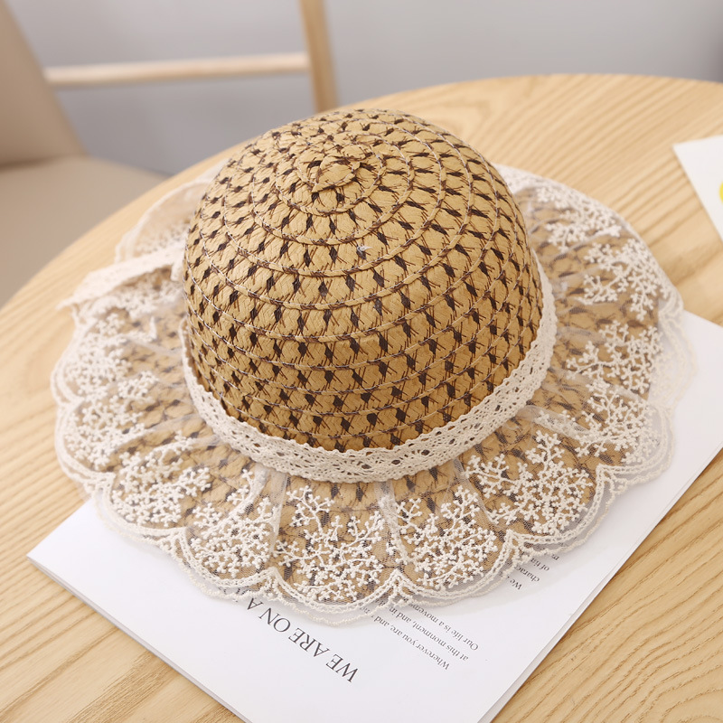 Dark Camel accessories,Plain Color accessories,Dark Camel Lace Visor Straw Hat