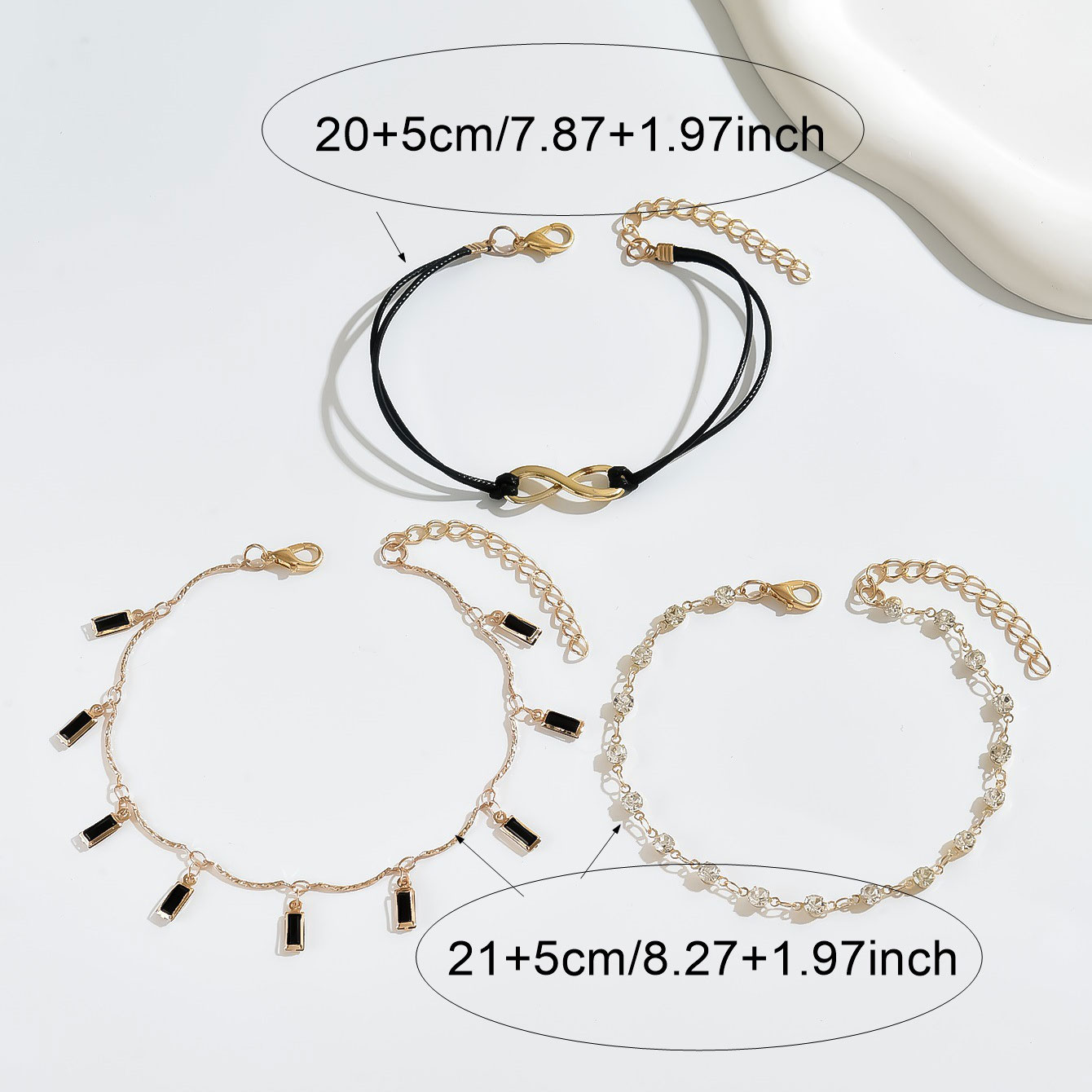 Black jewelry,Geometric jewelry,Black Zircon Copper Square Anklet Set