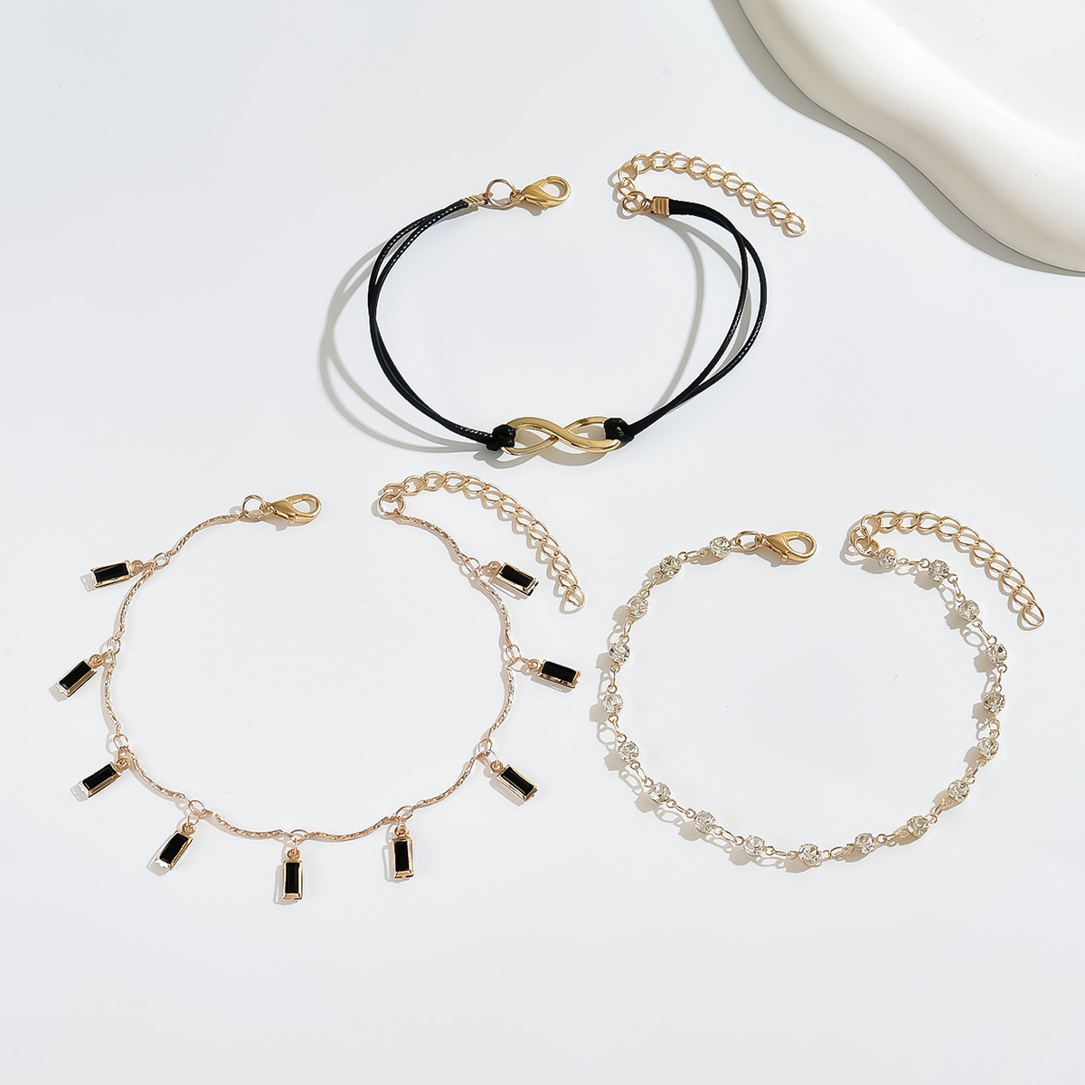 Black jewelry,Geometric jewelry,Black Zircon Copper Square Anklet Set
