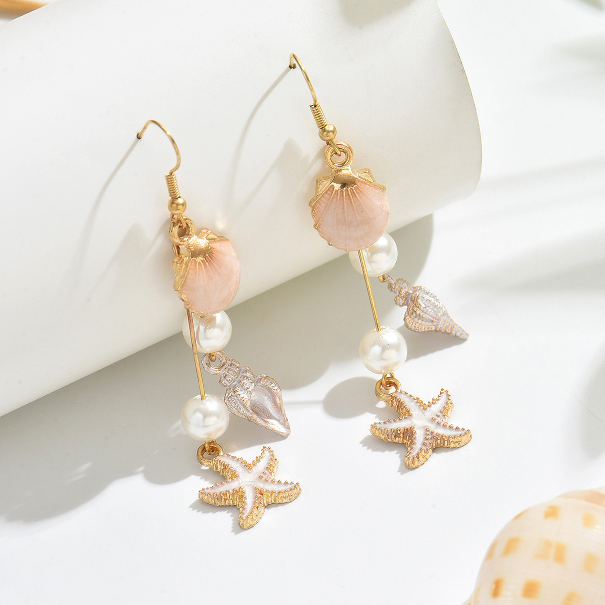 Dusty Pink jewelry,Animal Print jewelry,Shell Dusty Pink Pearl Alloy Earrings