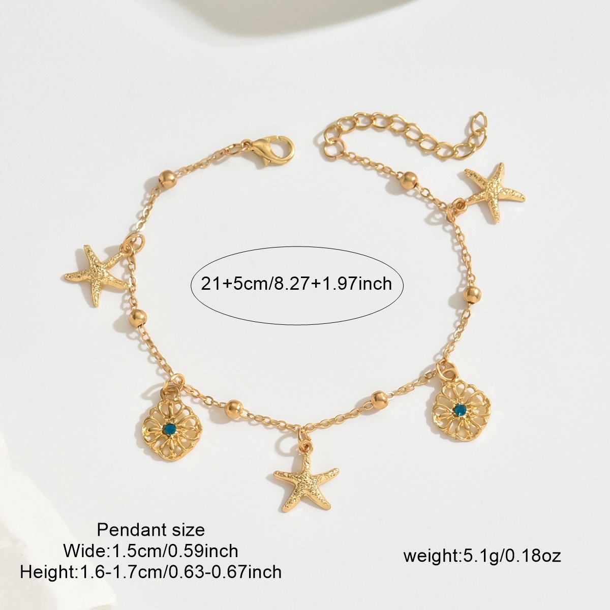 Golden jewelry,Animal Print jewelry,Golden Alloy Hollow Design Starfish Anklet