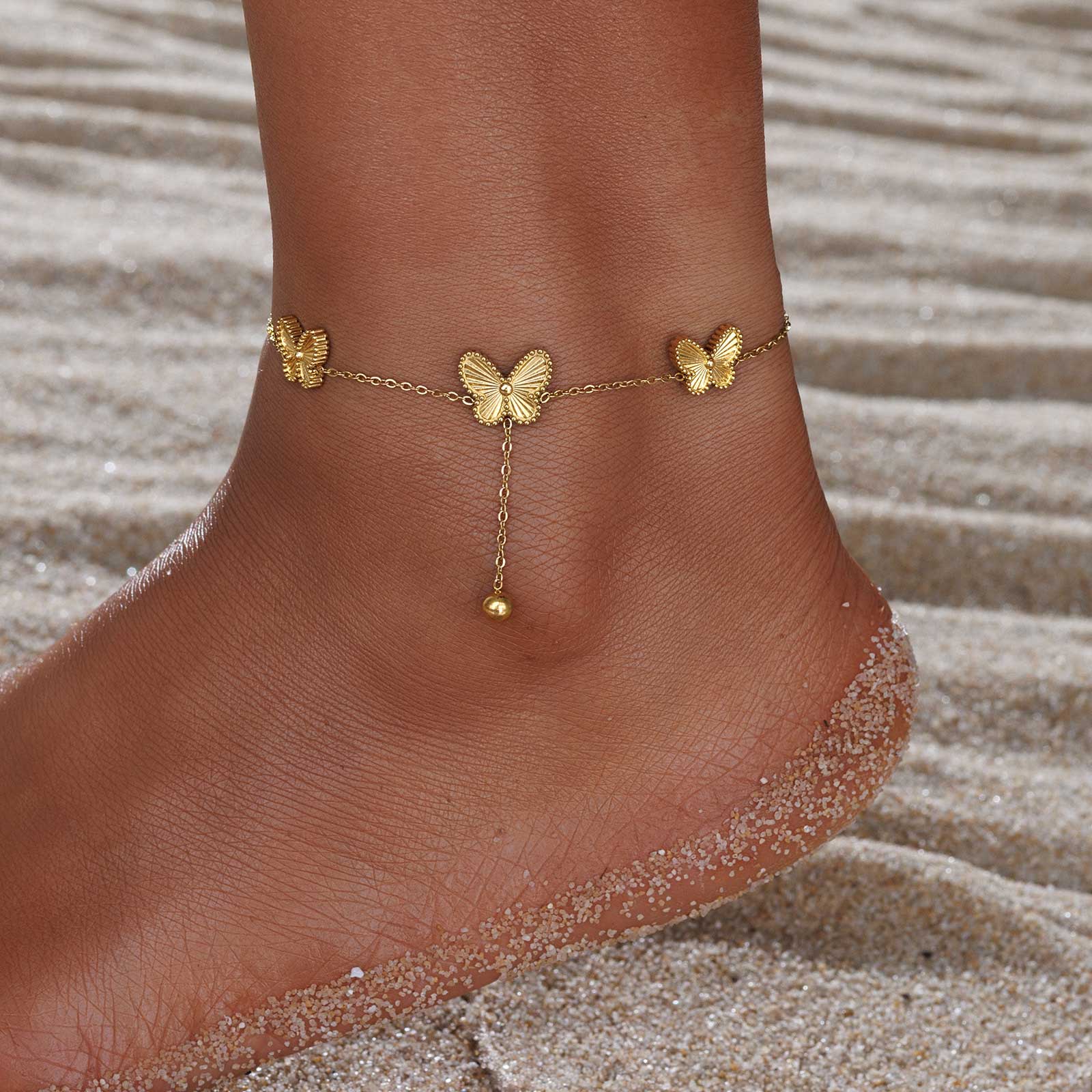 Golden jewelry,Golden Color Butterfly Alloy Detail Anklet