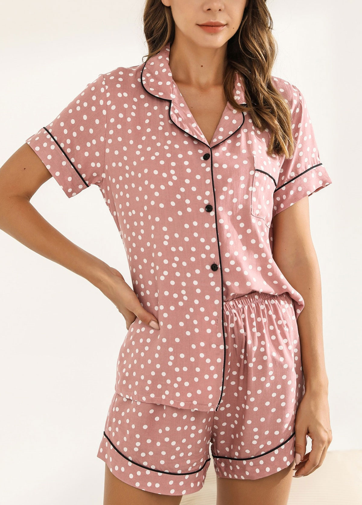 Light Pink loungewear,Dot loungewear,Polka Dot Light Pink Lounge Top and Shorts