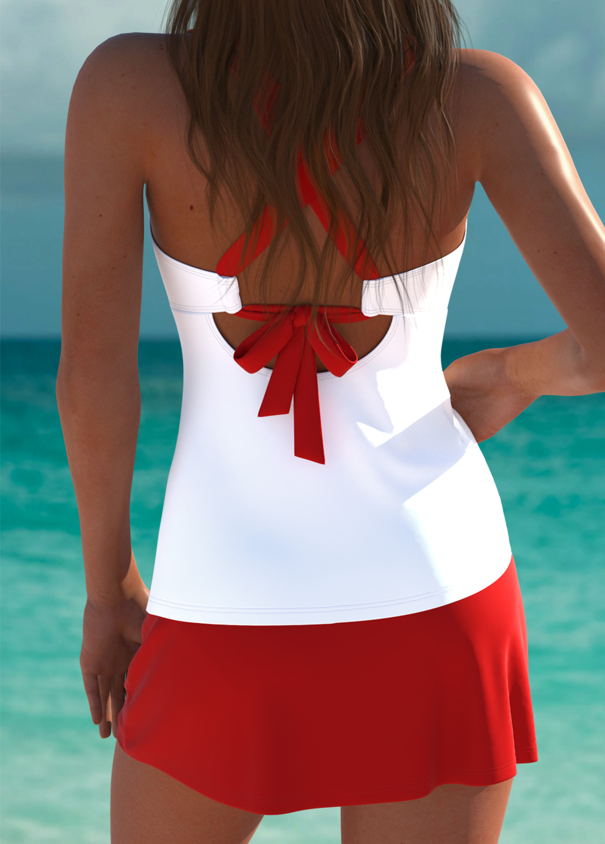 Red plus size,Floral plus size,Plants plus size,ROTITA Plus Size Mid Waisted Floral Print Red Tankini Set