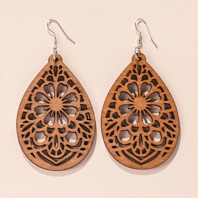 Dark Coffee jewelry,Geometric jewelry,Droplet Dark Coffee Hollow Wood Earrings