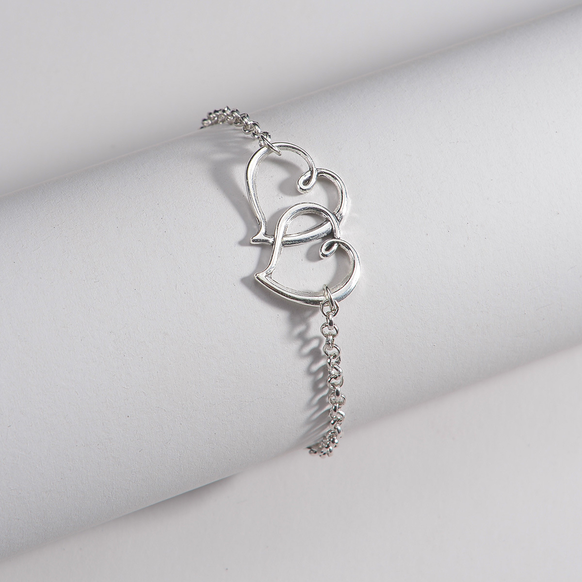 Silver jewelry,Silver Color Heart Alloy Detail Anklet