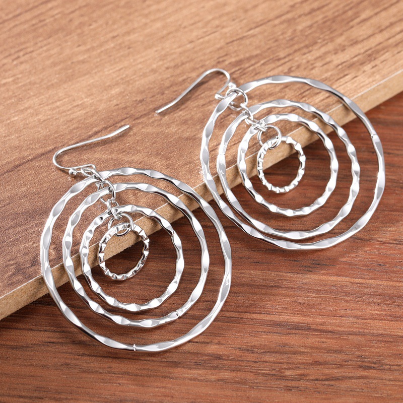 Silver jewelry,Silver Color Round Alloy Detail Earrings
