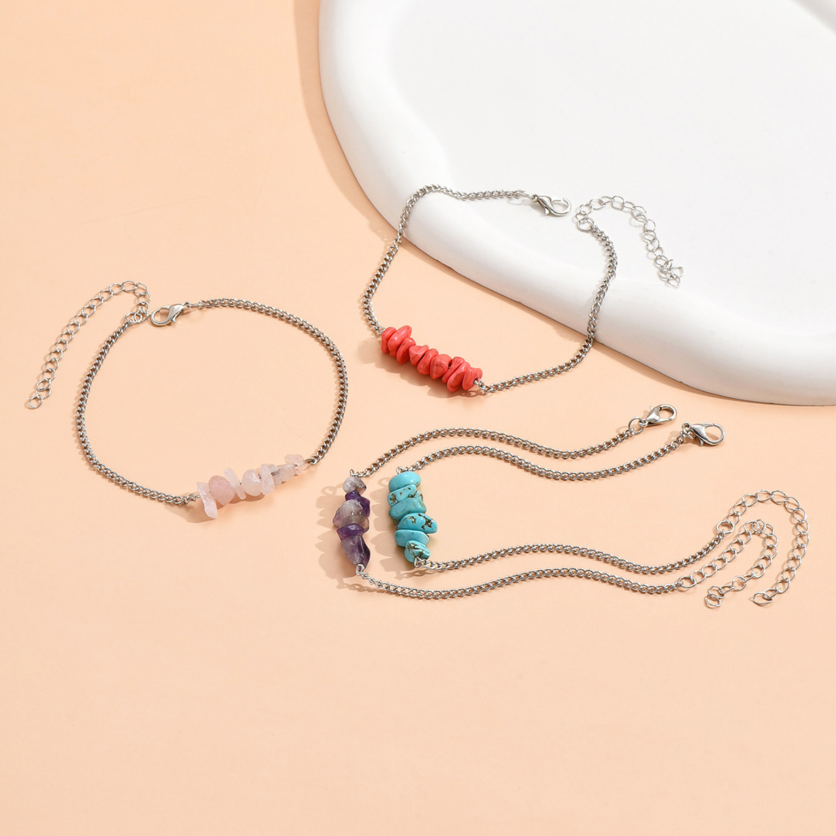 Multi Color jewelry,Other jewelry,Multi Color Stones Alloy Anklet Set