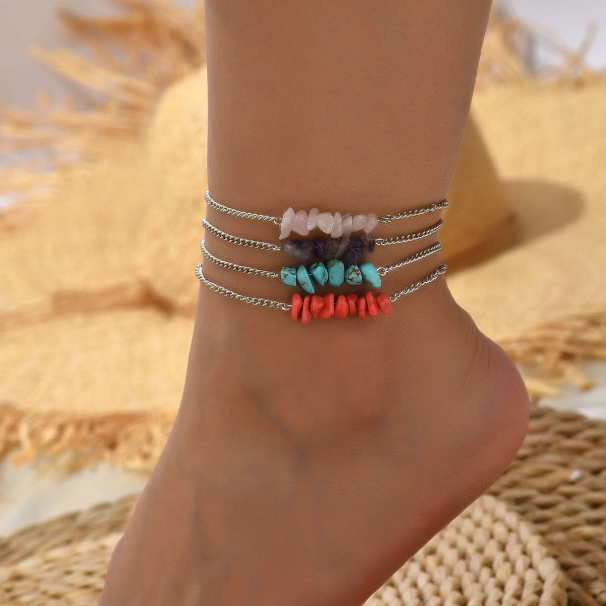 Multi Color jewelry,Other jewelry,Multi Color Stones Alloy Anklet Set