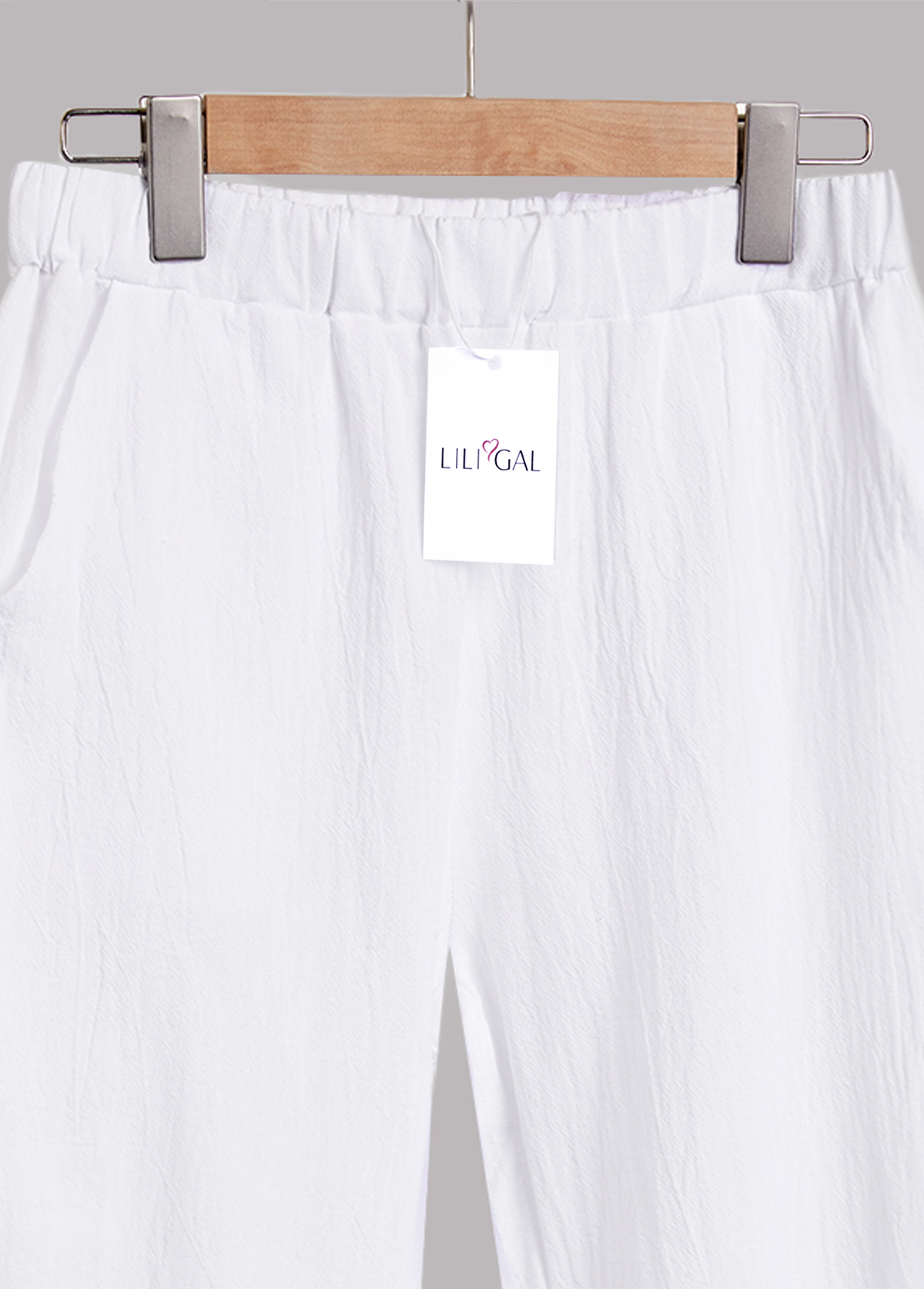 White bottoms,Plain Color bottoms,ROTITA White Elastic Waist High Waisted Pants