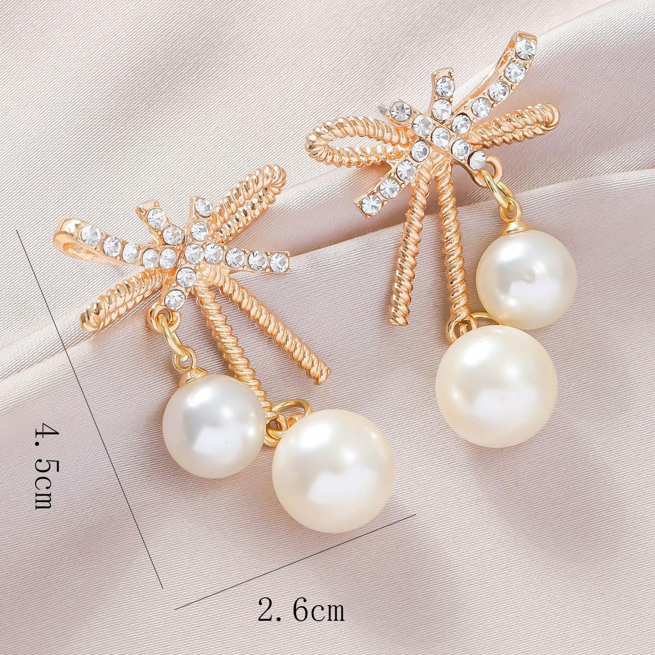Golden jewelry,Golden Color Bow Alloy Detail Earrings