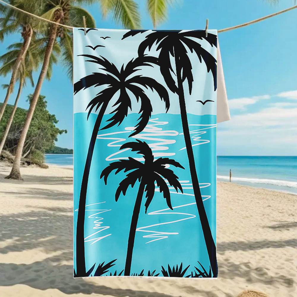 Sky Blue accessories,Plants accessories,Tropical Plants Print Sky Blue Beach Blanket