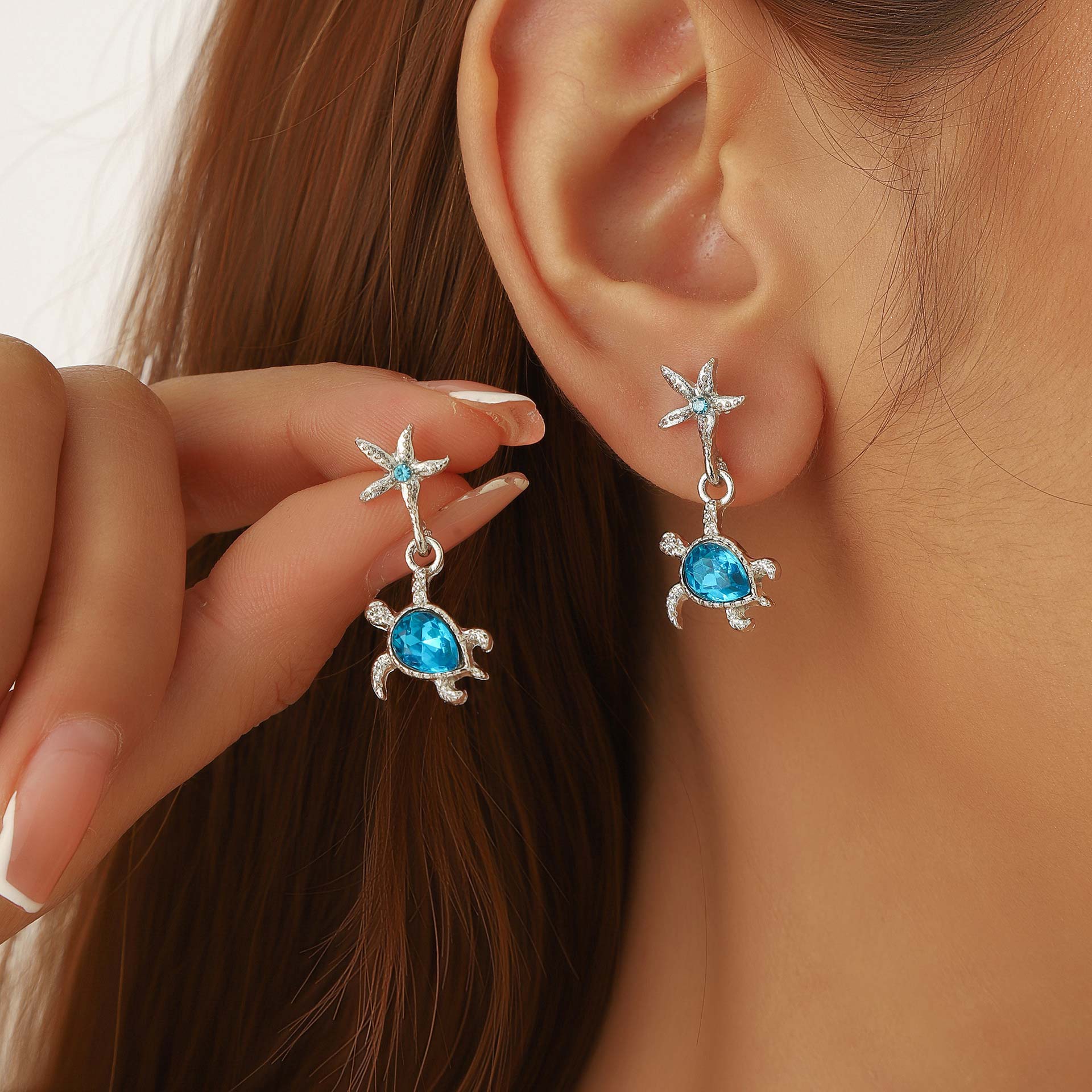 Neon Blue jewelry,Animal Print jewelry,Turtle Neon Blue Starfish Alloy Earrings