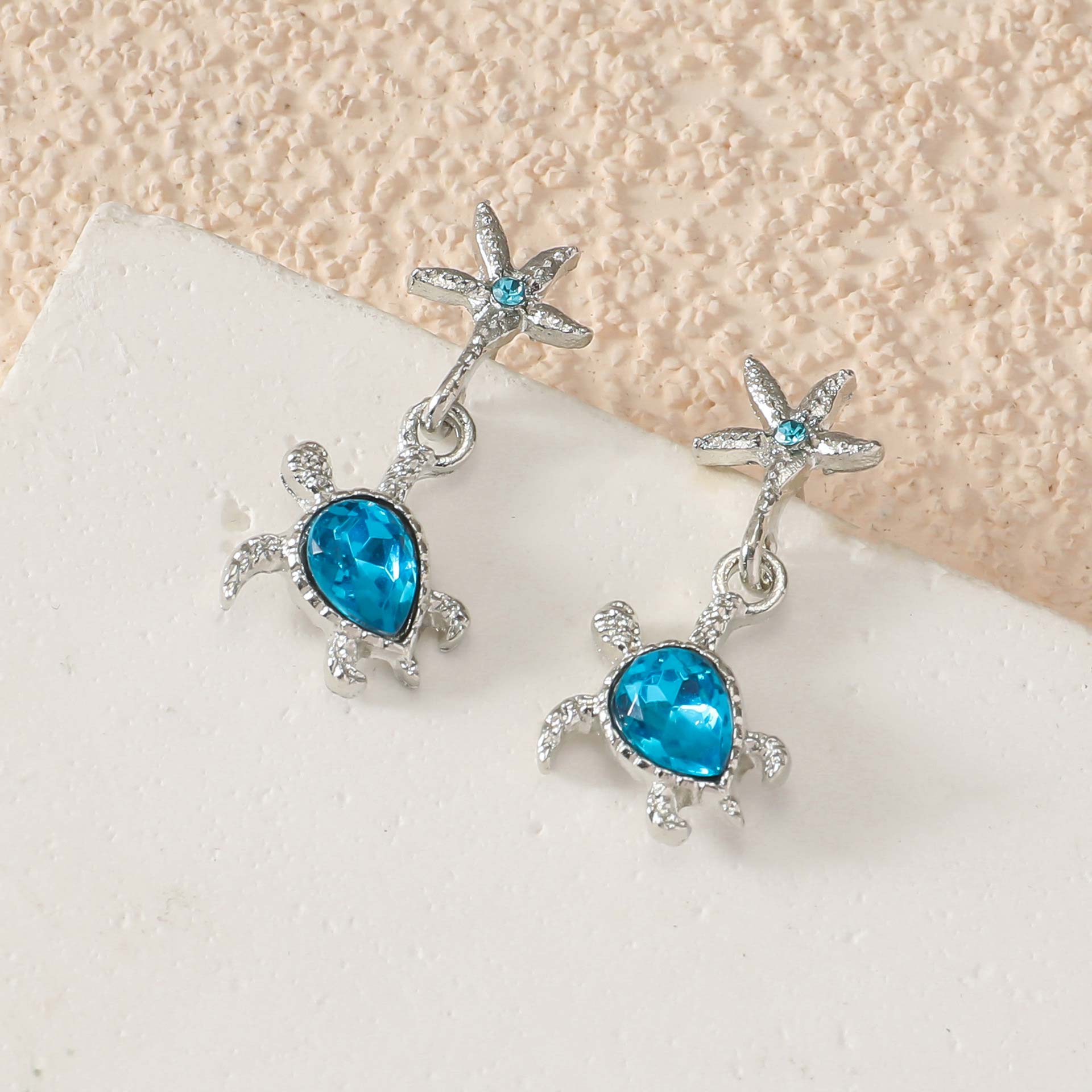 Neon Blue jewelry,Animal Print jewelry,Turtle Neon Blue Starfish Alloy Earrings
