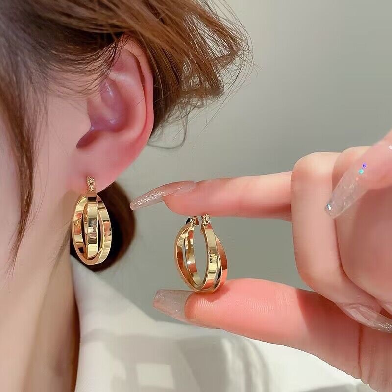 Golden jewelry,Golden Color Geometric Copper Detail Earrings