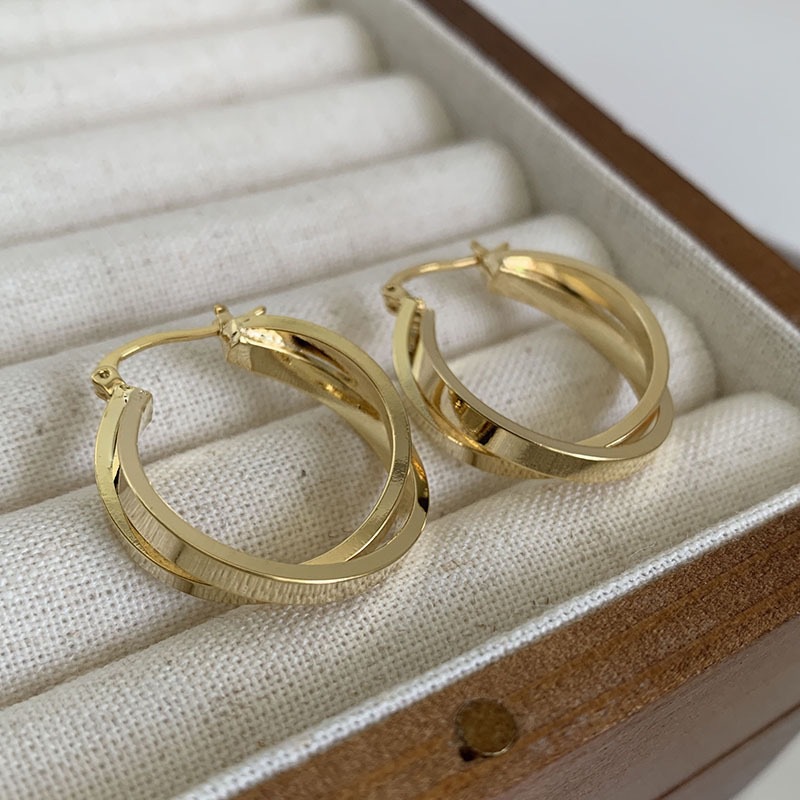 Golden jewelry,Golden Color Geometric Copper Detail Earrings