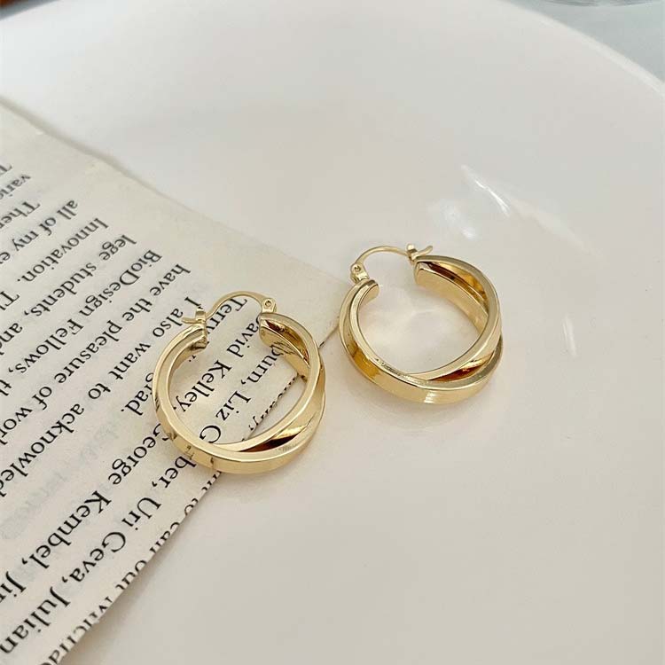 Golden jewelry,Golden Color Geometric Copper Detail Earrings