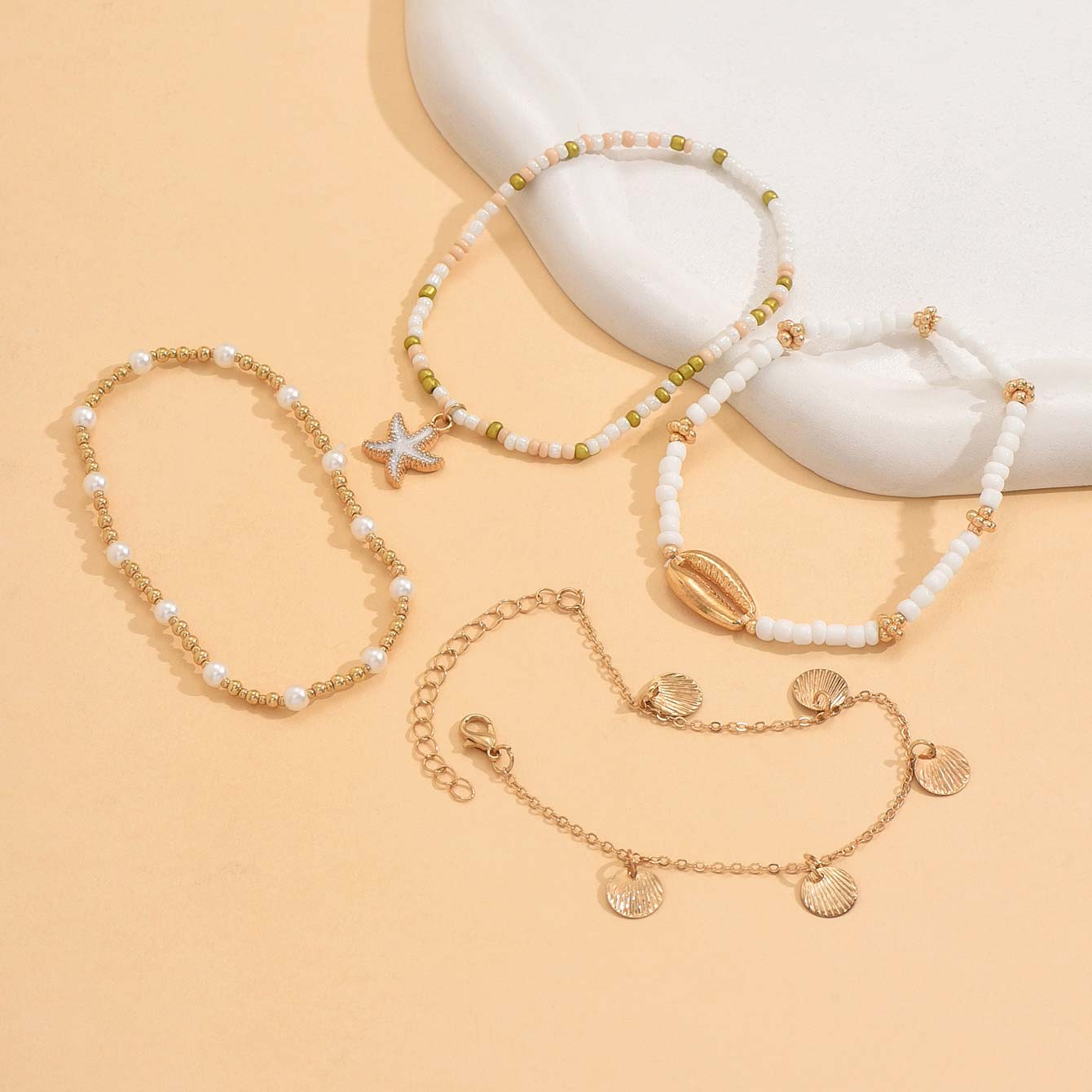 Golden jewelry,Golden Color Shell Alloy Detail Anklets