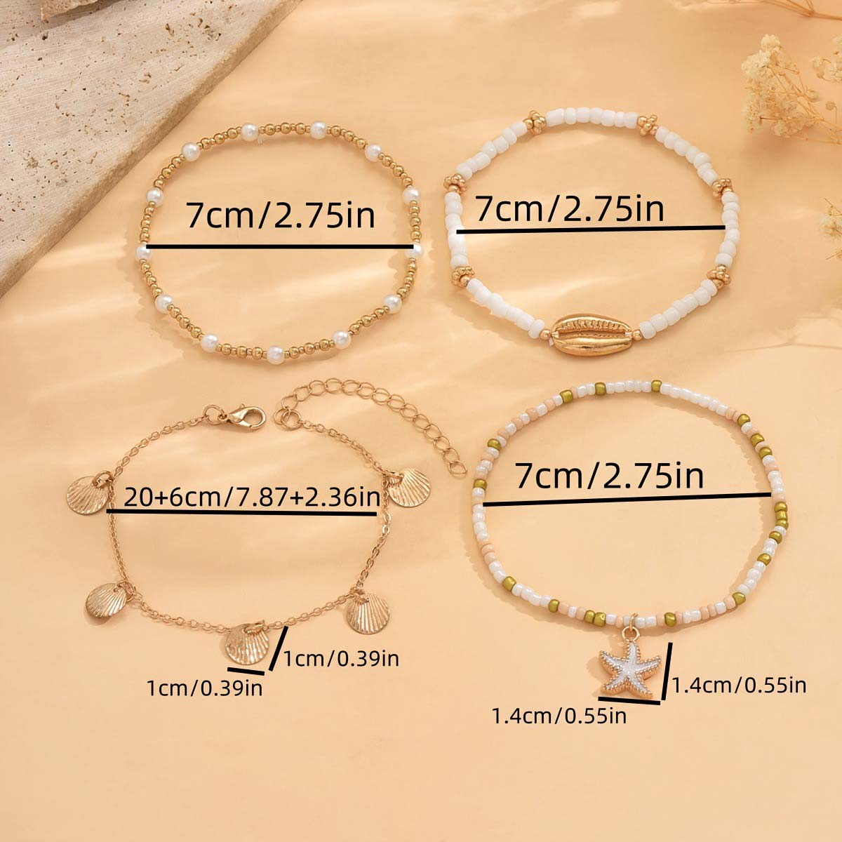Golden jewelry,Golden Color Shell Alloy Detail Anklets