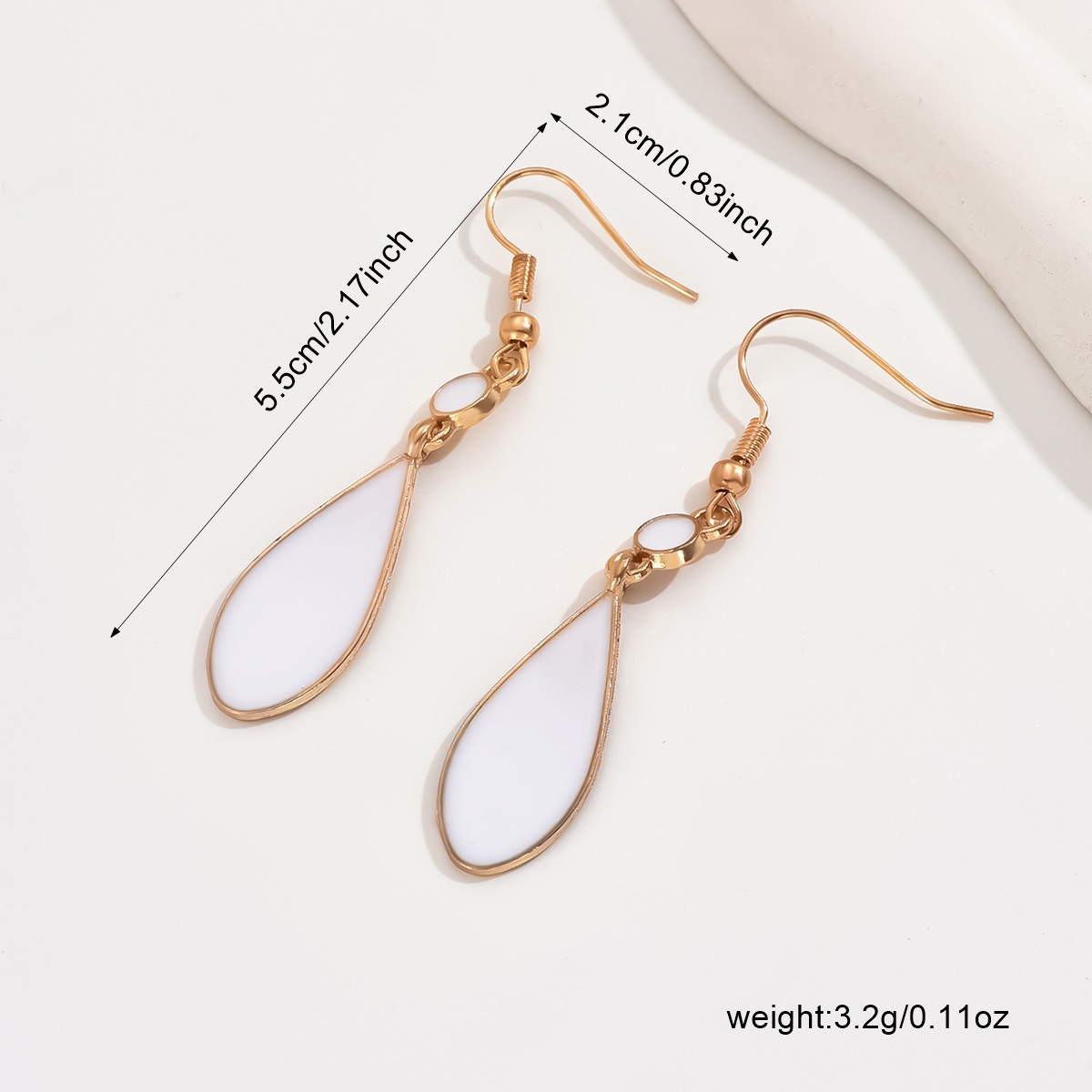 White jewelry,White Color Teardrop-shaped Alloy Detail Earrings