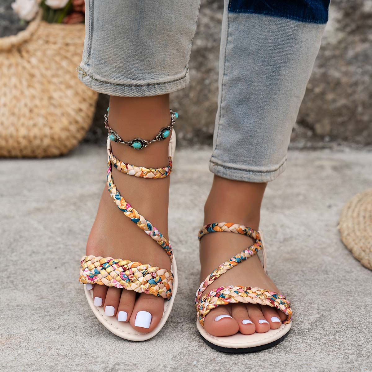 Multi Color shoes,Contrast Color shoes,Multi Color Canvas Peep Toe Falt