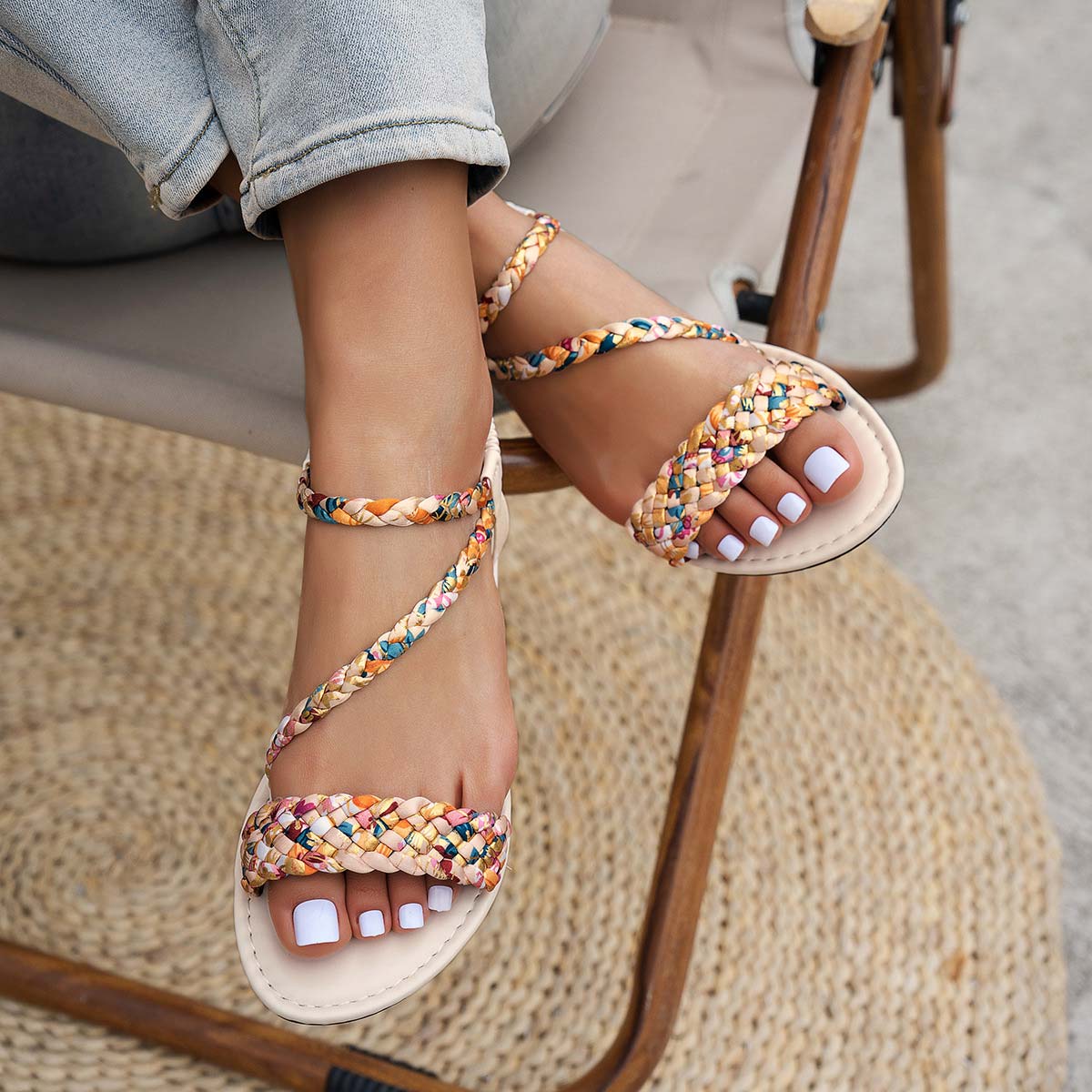 Multi Color shoes,Contrast Color shoes,Multi Color Canvas Peep Toe Falt