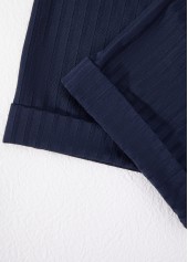 Navy tops,Plain Color tops,ROTITA Button Navy Split Neck Short Sleeve Blouse