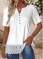 T-shirt blanc à manches courtes et col fendu avec broderie Rotita