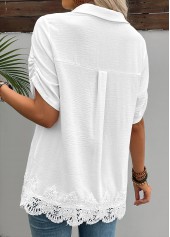 White tops,Plain Color tops,ROTITA White Shirt Collar Short Sleeve Blouse