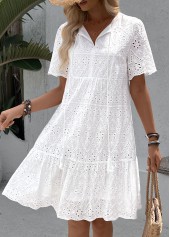 robe blanche à manches courtes et col fendu en ligne A de Rotita