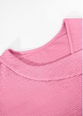 Pink tops,Plain Color tops,ROTITA Jacquard Pink Asymmetrical Neck Short Sleeve T Shirt