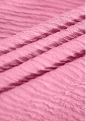 Pink tops,Plain Color tops,ROTITA Jacquard Pink Asymmetrical Neck Short Sleeve T Shirt