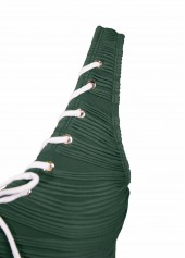 Green swimwear,Plants swimwear,ROTITA Lace Up Green Leaf Print Tankini Set