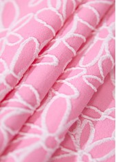 Pink swimwear,Plain Color swimwear,ROTITA Square Neck Jacquard Pink One Piece Swimdress