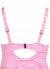 Pink swimwear,Plain Color swimwear,ROTITA Square Neck Jacquard Pink One Piece Swimdress