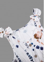 White dresses,Floral dresses,Plants dresses,Everyday dresses,Casual dresses,ROTITA Smocked Floral Print White Short V Neck Sleeveless Dress