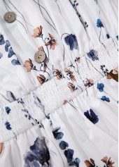 White dresses,Floral dresses,Plants dresses,Everyday dresses,Casual dresses,ROTITA Smocked Floral Print White Short V Neck Sleeveless Dress