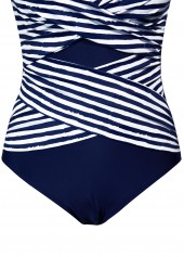 Navy swimwear,Striped swimwear,Geometric swimwear,ROTITA Criss Cross Navy Striped One Piece Swimwear